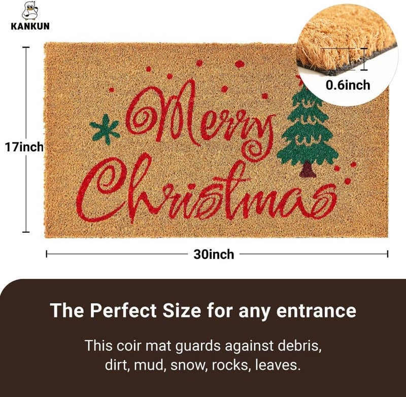Kankun Merry Christmas Coco Coir Door Mat with Xmas Tree, Heavy Duty Backing, Welcome Doormat (17" x 30"), Doormat Entrance (Christmas2 - Welcome) - Image 3